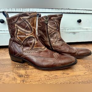 Mark Nason Rock Lives Regal Cross Raw Stitch Distressed Ankle Boots Men's 9.5